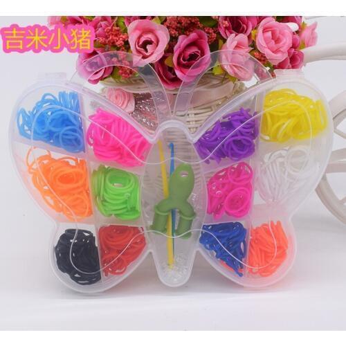 600pcs Rubber Loom Bands Toys For Children Girl Gift DIY Bracelets Hair Band Butterfly Kids Kits Craft Lacing Toy Hook Loom Set