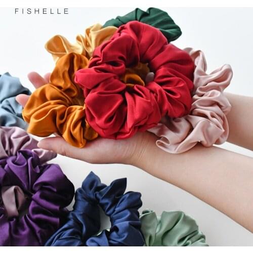 Hot sale high quality solid color pure silk 4.5cm big scrunchies 100% Silk Satin scrunchie for women ladies hair ties wholesale