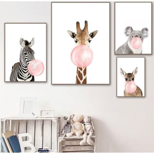 Giraffe Zebra Raccoon Wall Art Posters And Prints Animal Canvas Painting Nursery Picture Nordic Pictures Baby Kids Home Decor