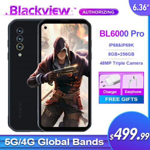 Blackview BL6000 Pro IP68 Waterproof 8GB+256GB 5G Smartphone 48MP Triple Camera 6.36'' Android 10.0 Global Bands 5G Mobile Phone