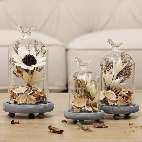 Glass Cover dry flowers wedding decoration wood pad glass cup vases holiday Home Decor decoration