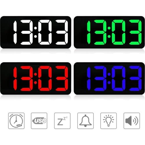Ultra-thin Digital Alarm Clock LED Mirror Clock Multifunction Snooze Display Time Night LCD Light Table Desktop