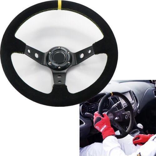 14-inch 350mm Universal Motorsport Deep Corn Drift Suede Leather Anti-slip Sports Quick-Disconnect Steering Wheel
