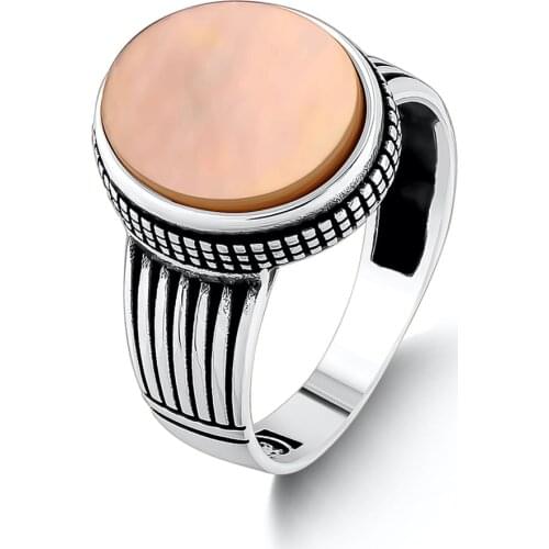 Vintage Sterling Silver Ring with White Agate Gemstone For Men Ottoman Silver Ring