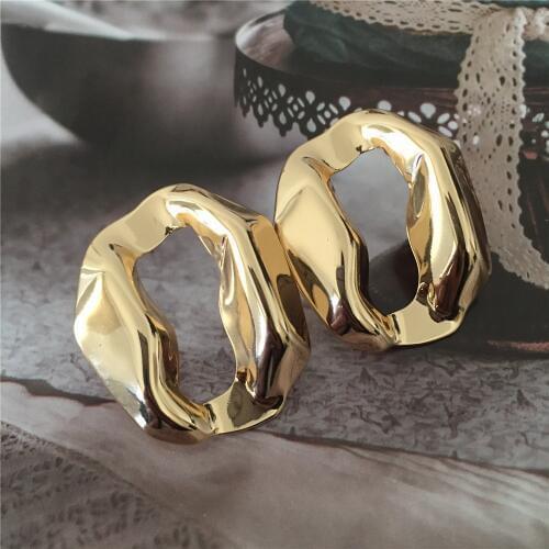 High Quality Gold Color Sculpture Hollow Irregular Round Stud Earrings For Women Girl Casual Fashion Jewelry