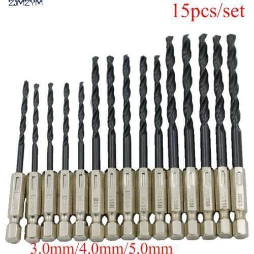 15pcs/set 3/4/5MM 1/4"Hexagonal handle High Speed Steel Nitriding Twist Drill bit for metal,wood,plastic drilling tool