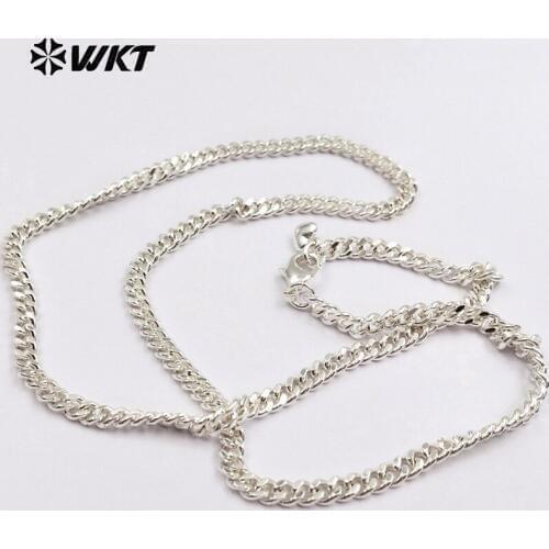 WT-N1110 wholesale fashion the good quality brass chian with silver color plated 18 inch chains for pendant necklace making