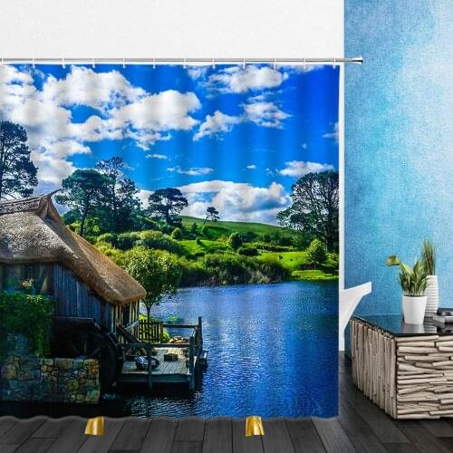 Landscape Shower Curtains Summer Ocean Seawater Natural Scenery 3D Print Bathroom Home Decor Waterproof Polyester Cloth Curtain