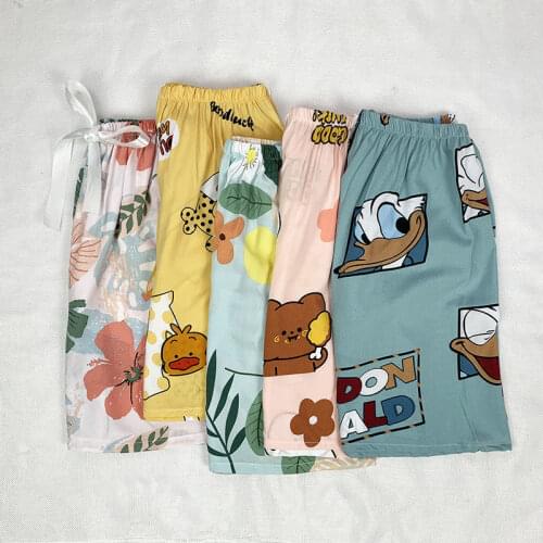 Womens Home Clothes Summer Pajamas with Cotton Shorts Plus Size Wide Loose Soft Light Cute Sleepwear Oversize Pants Lounge Wear