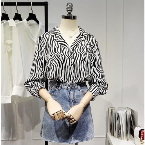 Womens Spring Summer Runway Fashion Zebra Print Shirt Female Casual Loose Office Lady Basic Blouse Tees Tops TB1703