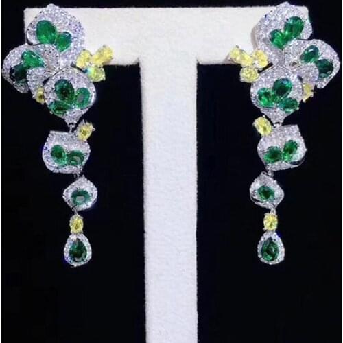 925 Silver Needle Designer Simulation High Quality Emerald Drop Earrings Inlaid Zircon Long Earrings For Women Fine Jewelry Gift