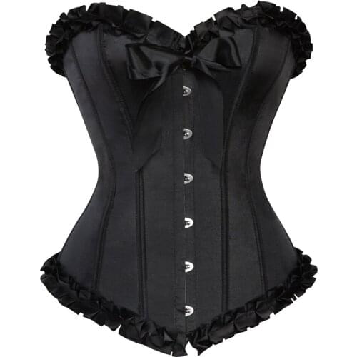Waist Trainer Body Shaper Sexy Satin Stripe Corset Lace Up Boned Bustier Gothic Women Victorian Body Shaper Vintage Black