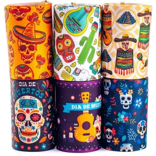 New sales 10yards different sizes skull pattern printed grosgrain ribbon