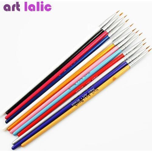 12Pcs Acrylic Nail Art Brush Carving Flower Nail Gel Pen UV Gel Fine Liner Drawing Painting Brushes Handle Pens Tools