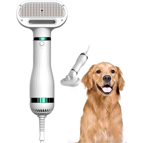 2-in-1 Dog Hair Dryer with Hair Removal Slicker Brush Temperature Adjustable pet Blower Grooming Dryer for Small Medium Dogs Cat