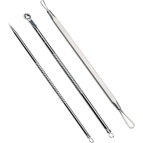 3pcs/set Double Stainless Steel Acne Needle Acne Removal Tool Face Spoon Skin Care Tools Facial Pore Cleaning