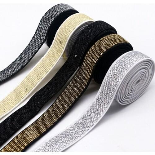 5m/10mm15mm25mm40mm Sewing Elastic Band, Gold Thread and Silver Thread Flat Rubber Webbing for Clothes and Pants Sewing Supplies