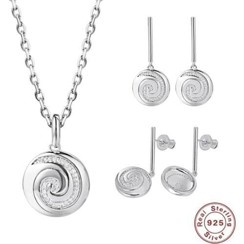 925 Sterling Silver Round Shape Stud Earrings Pendant Necklaces Jewelry Set For Women Zodiac CZ Bridesmaid Bridal Jewelry Gifts