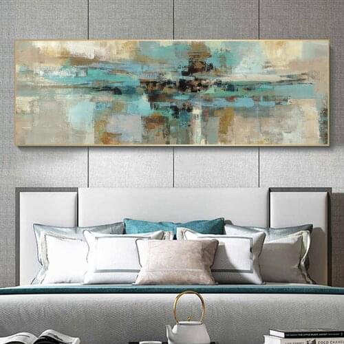 Large Size Modern Turquoise Color Abstract Canvas Painting On the Wall Art Posters And Prints Graffiti Art Pictures For Bed Room