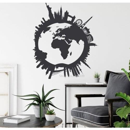 Big Size World Map Globe Living Room Bedroom Home Decal City Skyline Travel Removable Vinyl Wall Sticker Mural BD603