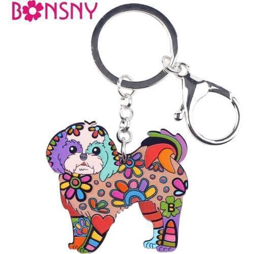 Bonsny Acrylic Dog Jewelry Yorkie Yorkshire Dog Shih Tzu Key Chain Key Ring Gift For Women Girl Bag Charm Keychain Jewelry