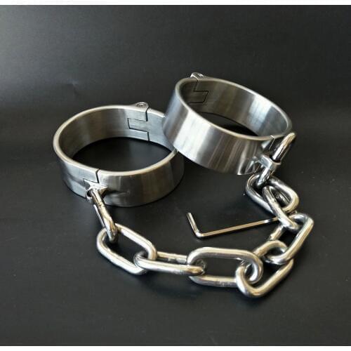 CamaTech 304 Stainless Steel Handcuffs Slave Metal Shackles with Chain BDSM Lockable Wrist Cuffs Ankle Cuffs Bondage Restraints
