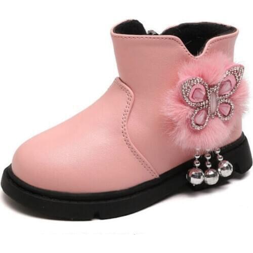 Children Plush Warm Shoes For Boys PU Leather Girls Kids Martin Boots Autumn Winter New Toddler Baby Soft Bottom Short Boots