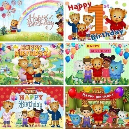 Photography Backgrounds Daniel Tiger Theme Kids Birthday Party Backdrops Balloons Rainbow Cartoon Photo Studio Customized