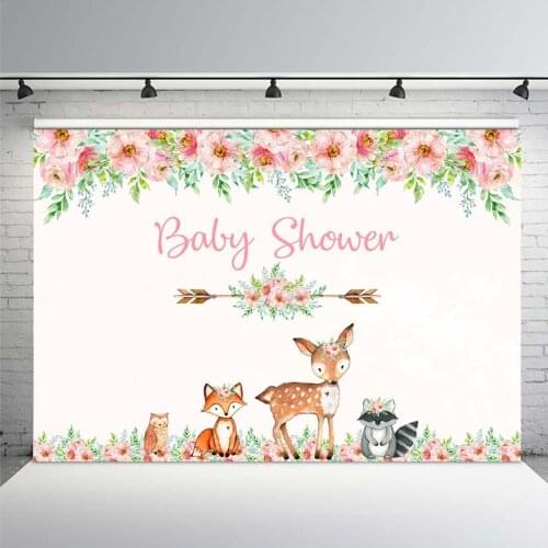 Mehofoto Wild Baby Shower Photo Backdrop Animal Flower Background Lovely Deer Squirrel Newborn Birthday Backdrops Photo Studio