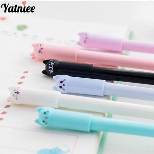 Yatniee 6pcs/pack Creative Cute Cartoon Cat Gel Pen Students Stationery Office Writing Supplies Black Ink Pens