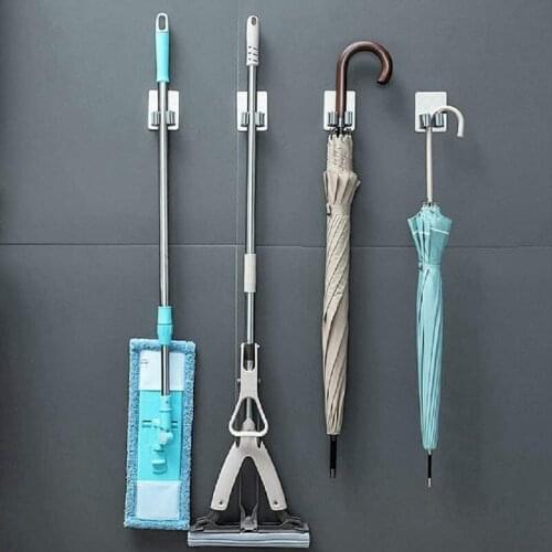Hot Wall-Mounted Broom Holder Stainless Steel Self-Adhesive Mop Holder Attached to the Clean and Flat Door Glass Wall