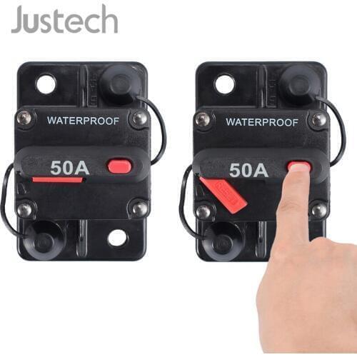 Justech 50A AMP Surface Mount Circuit Breaker DC Short-circuit Protector Dual Battery IP67 Waterproof 12V 24V Fuse Reset Breaker