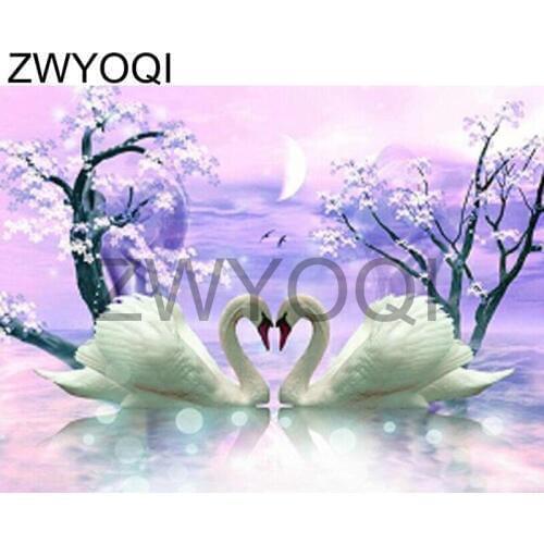 Full Square Diamond embroidery swan Love scenery Full Round Diamond mosaic swan scenery DIY 3D Diamond painting Cross stitch