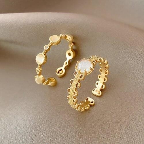 Korean Ins Cold Wind Retro Moonlight Opal Ring for Women Net Red Open Rings Two-piece Girlfriend Index Finger Ring Party Jewelry