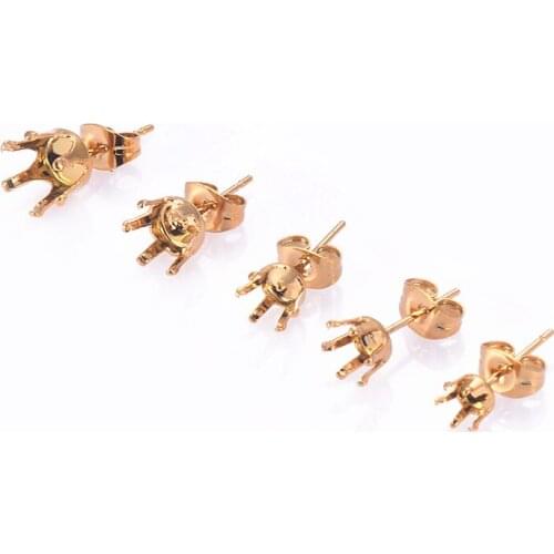 20pc Stainless Steel Gold Color Round Claw Prong Setting Stud Earring Blank for 4-7mm Rhinestone Crystal Jewelry Finding