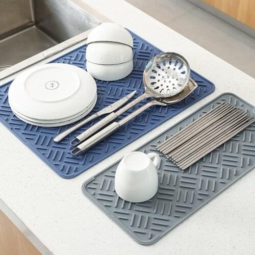 Kitchen Accessories Silicone Dish Drying Mat With Hanging Hole Easy Clean Heat Resistance Dish Draining Pad Kitchen Supply