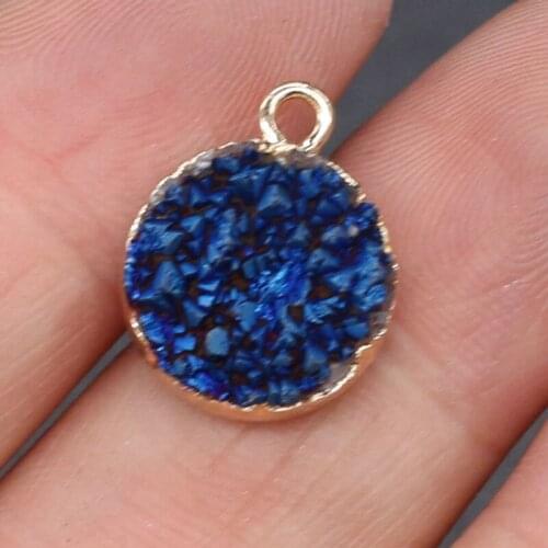 Natural Stone Pendant Round Plated Blue Agates Pendant Necklace For DIY Jewelry Best Birthday Gift Size 12x16mm