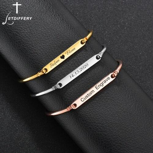 Letdiffery Personalized Custom Bracelets Bangles Girl Engraved Name Date Cuff Bangle For Women Party Birthday Anniversary Gift