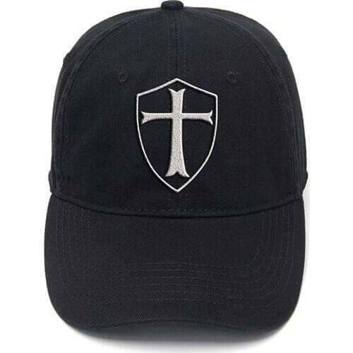 Lyprerazy Men Women Flock Printing Templar Shield Christian Knight Order Washed Cotton Adjustable Baseball Cap