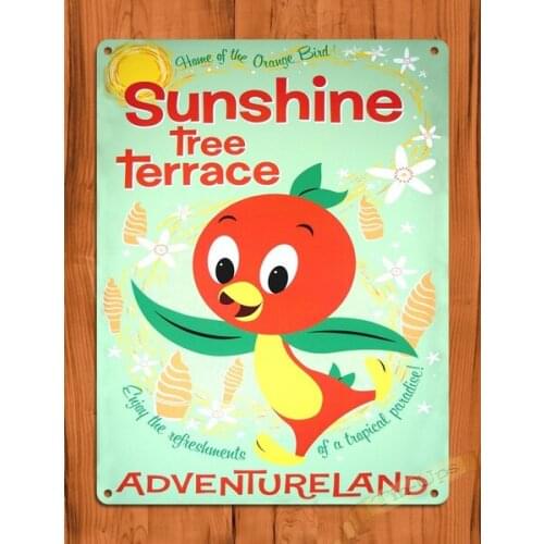 METAL TIN SIGN "Sunshine Tree Terrace" Vintage Art Poster Orange Bird for coffee kithchen home sweet home sign decoration wall