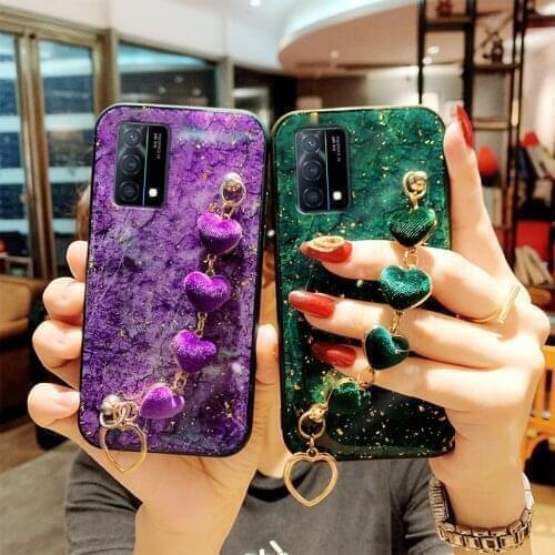 Fashion Heart Wristband Gold oil Marble Case For PPO A9 2020 Cover Fundas For OPPO A72 A91 A8 A31 A5S A3S A83 Reno 2z Realme XT