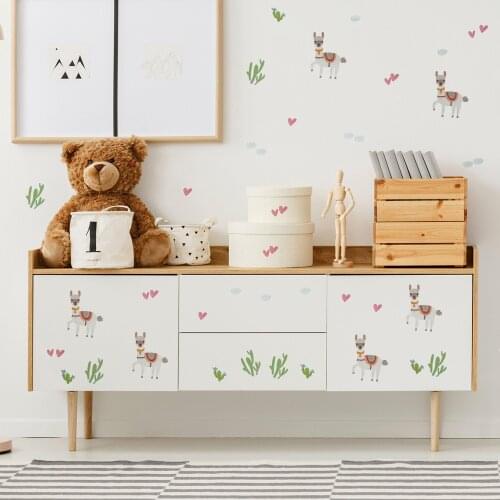 Cartoon Animals Alpaca Wall Stickers Cute Cactus Plant Decals For Kids Room Nursery Room Modern Art Home Decoration