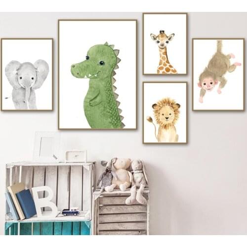 Cartoon Cute Lion Monkey Giraffe Zabra Kids Wall Art Canvas Painting Nordic Posters And Prints Wall Pictures For Kids Bedroom
