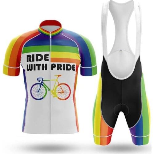 2021 Ride with Pride Men Cycling Jersey Set Sports Team Bike Clothing Quick Dry Summer Sleeve Cycling Shirt Bib Short Gel Pad