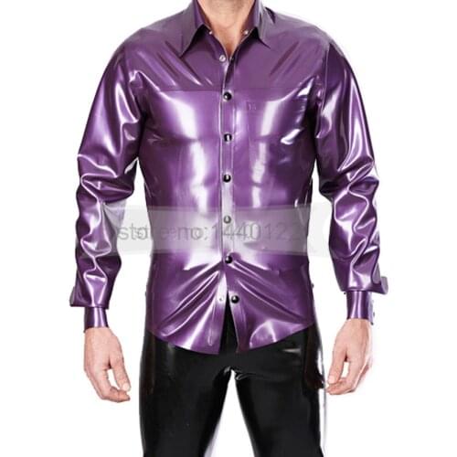 Mens latex purple shirt rubber coat for adult plus size hot sale Customize Service