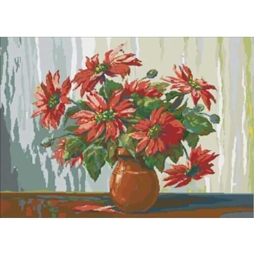 Red flower and vase patterns Counted Cross Stitch 11CT 14CT 18CT DIY Chinese Cross Stitch Kits Embroidery Needlework Sets
