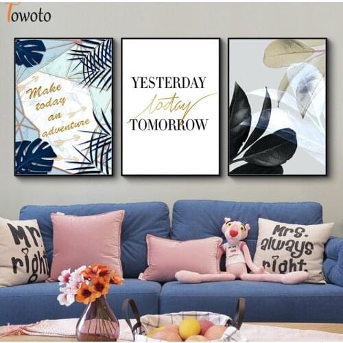 Nordic Style Wall Poster Print Plant Green Leaves Gold Letter Canvas Painting Decoration Picture Wall Art for Living Room HOme