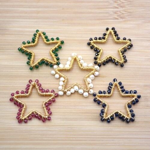 Natural pearl paved with multicolor stones charms star shape gold-plated Wire Wrapped accessories for necklace DIY jewelry