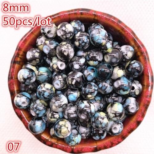 NEW 50pcs 8mm Flowering Round Acrylic Beads Loose Spacer Beads for Jewelry Making DIY Bracelet #07