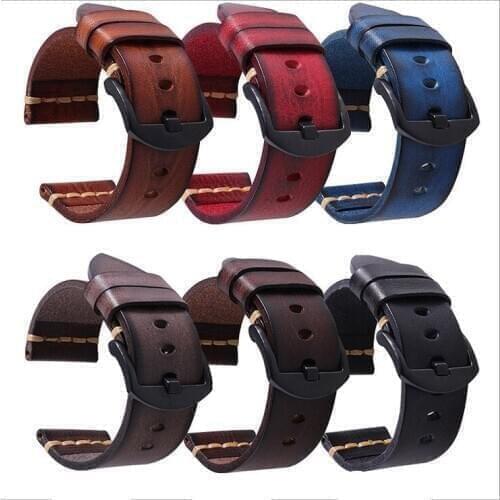 New 1PCS Genuine Cow Leather Watch Band Watch Strap Black Buckle 18mm 20mm 22mm 24mm 26mm Size Available - 20200534